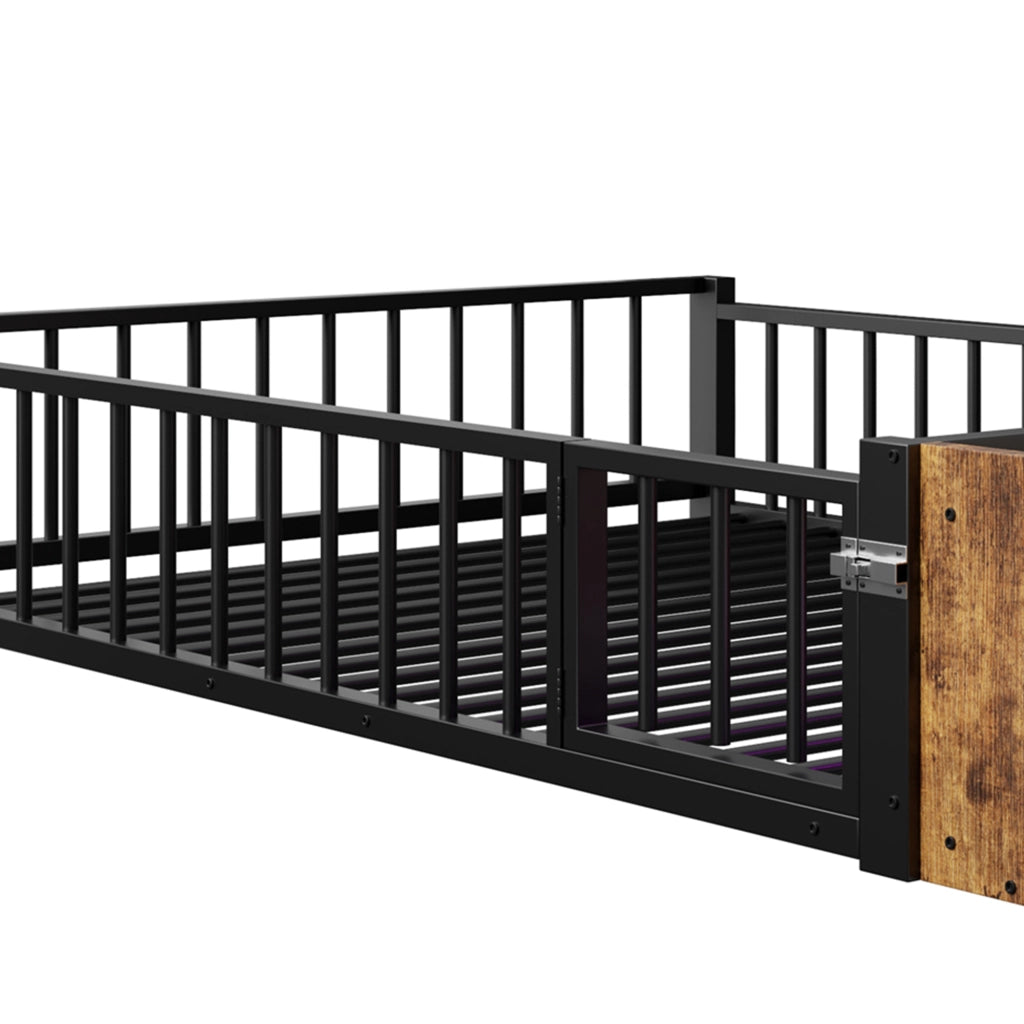 LETTO per bambini 140x200 cm in MDF e metallo nero con sponda di sicurezza