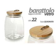 Trade Shop - Barattolo 22cm In Vetro Tappo In Legno Ermetico Contenitore Base Quadrata 728358 -