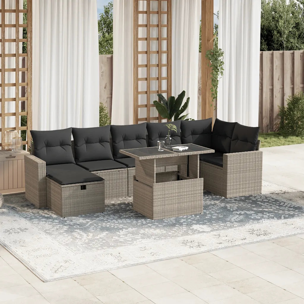 Set Divano da Giardino 8pz con Cuscini Grigio Chiaro Polyrattan