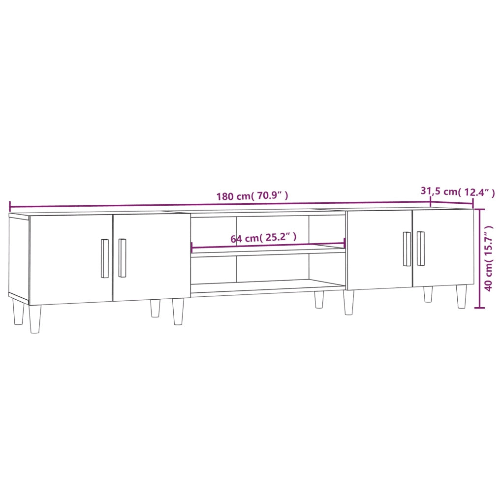 Mobile TV Bianco 180x31,5x40 cm in Legno Massello di Argilla 816256