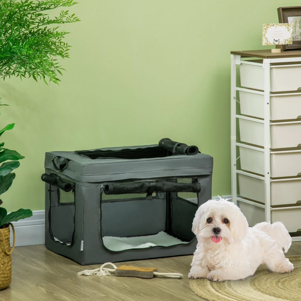 Trasportino pieghevole 3 ingressi con cuscino ¨C Xylo ¨C per cani e gatti fino 4kg/40cm grigio