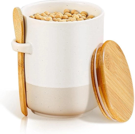 Contenitore di zucchero ceramico con coperchio a tenuta d'aria e cucchiaio - 680 ml - per zucchero di canna - farina - sale - conservazione cucina