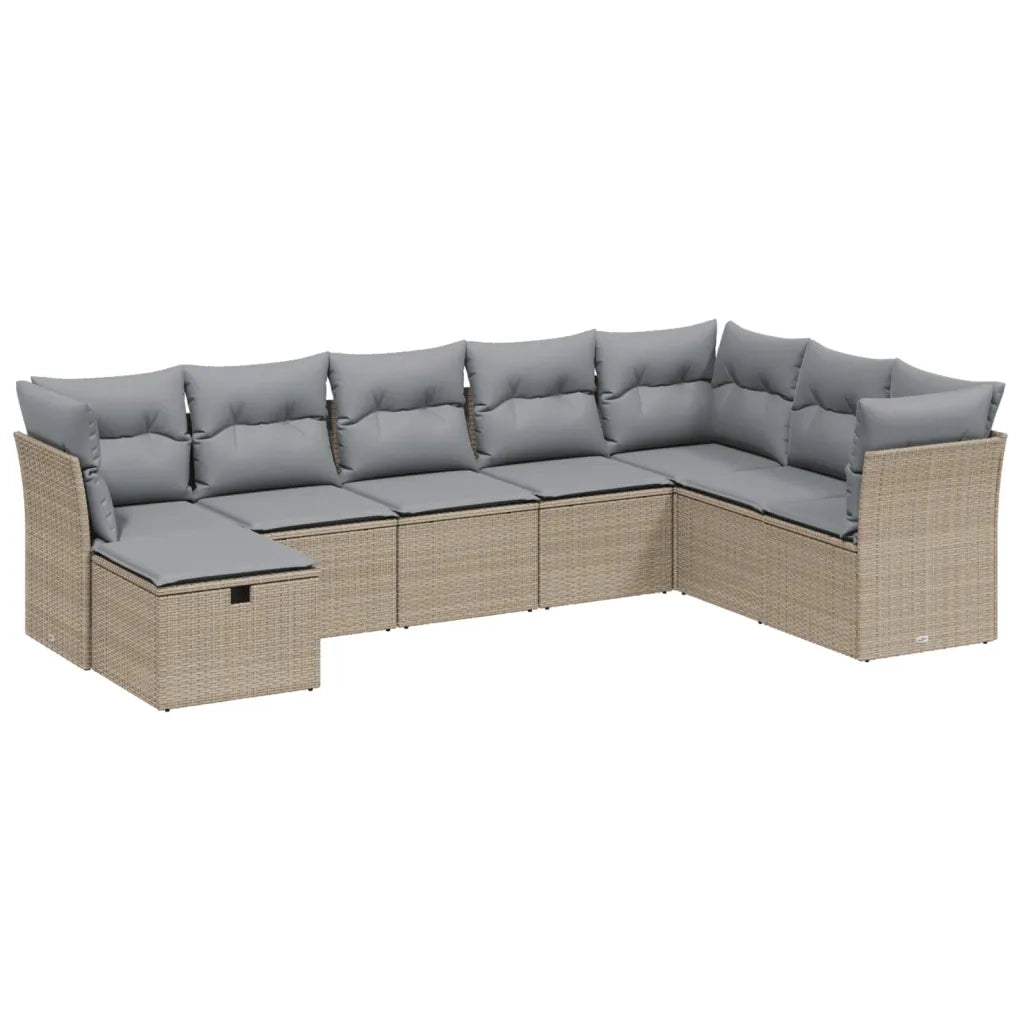 Set Divano da Giardino 8 pz con Cuscini Beige Misto Polyrattan