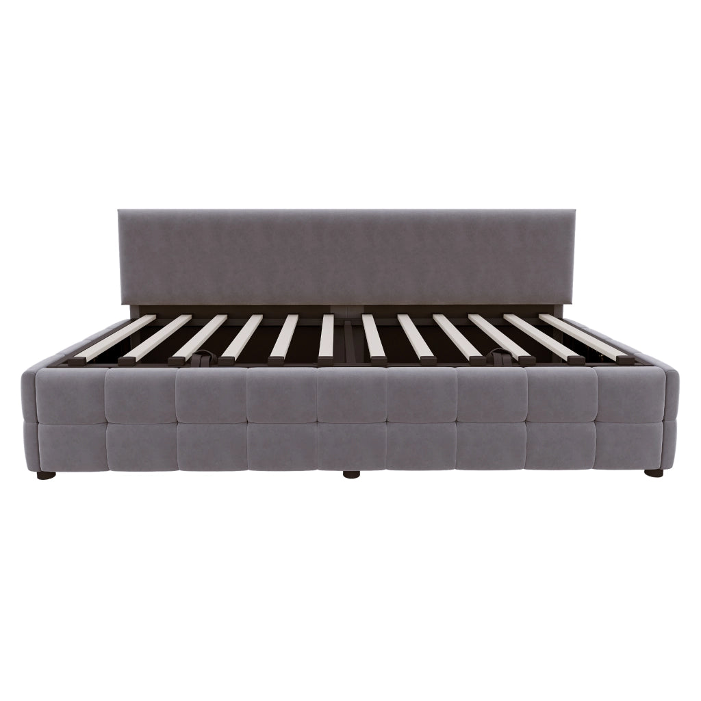 DESMIU Letto divano 1 posto 90 × 200 cm con vano contenitore idraulico e schienale, senza materasso, in velluto grigio
