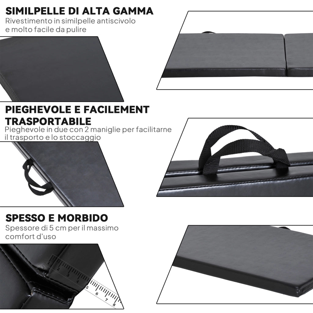 Tappetino Ginnastica Pieghevole 180x60x5 cm Antiscivolo Materassino Fitness Nero