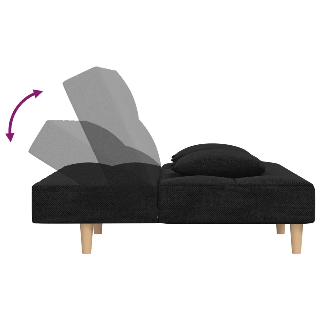 Divano Letto a 2 Posti con 2 Cuscini Nero in Tessuto 375794