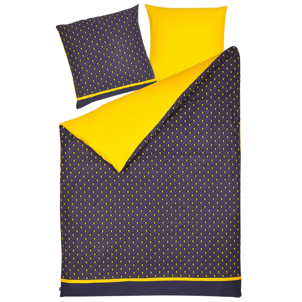 Set copripiumino e 2 federe in misto cotone blu scuro e giallo 155 x 220 cm Camera da letto moderna