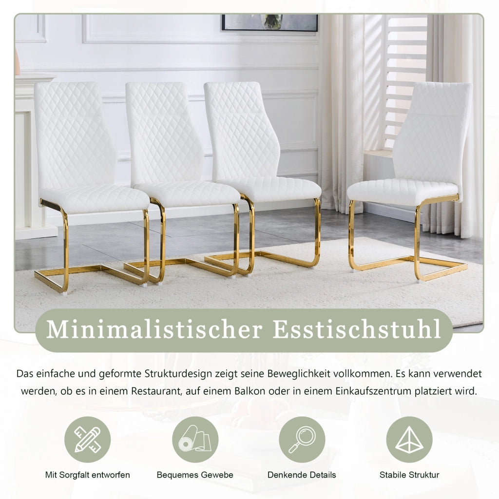 Sedia da Pranzo Set da 2 con Schienale Alto Ergonomico e Seduta Imbottita in PU Bianco e Metallo Dorato
