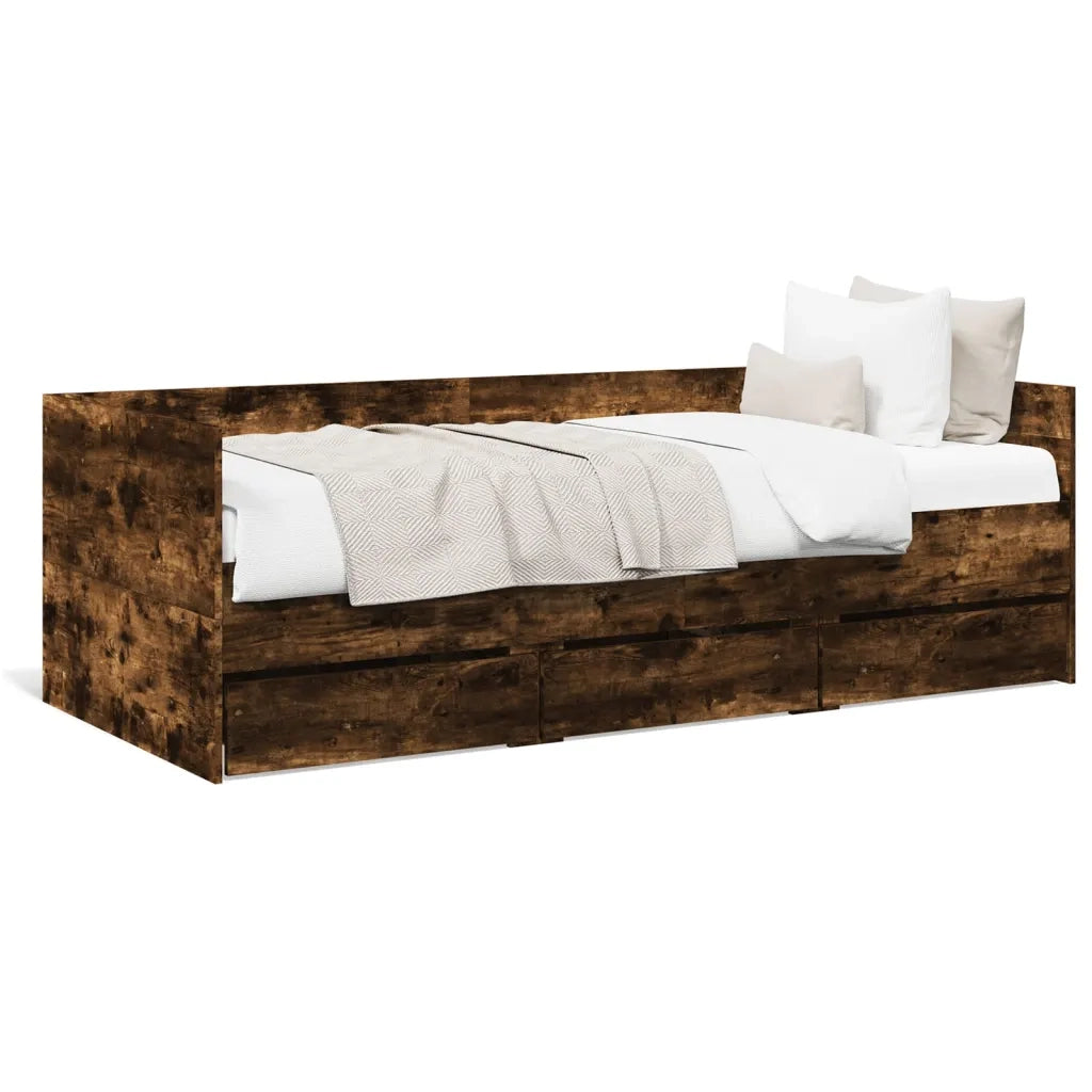 Divano Letto con Cassetti senza Materasso Rovere Fumo 100x200cm 3280815