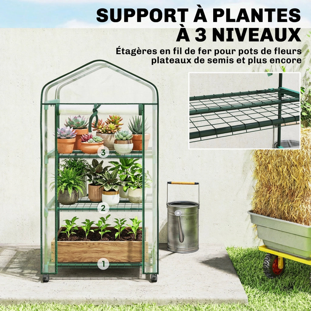 Serra da giardino mini con 3 ripiani ¨C Xylo ¨C PVC trasparente con ruote 69x49x130 cm