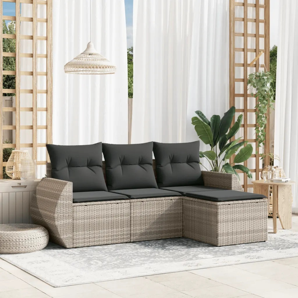 Set Divano da Giardino 4pz con Cuscini Grigio Chiaro Polyrattan