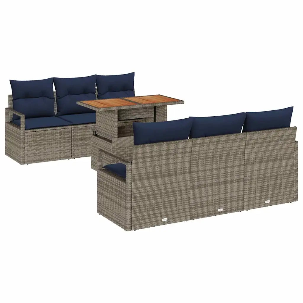 Set Divano da Giardino con cuscino 7 pcs grigio e blu navy 3349660
