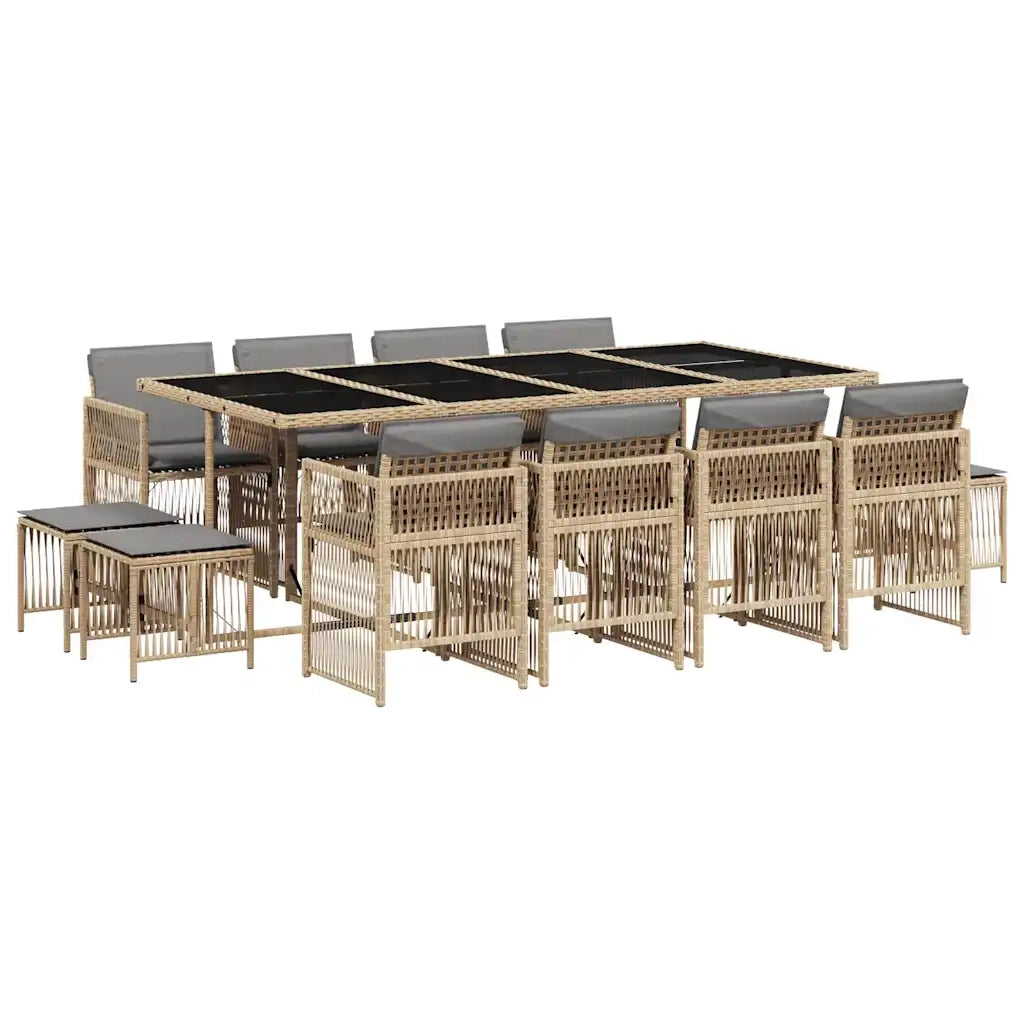 Set Pranzo da Giardino 13 pz con Cuscini Beige Misto Polyrattan
