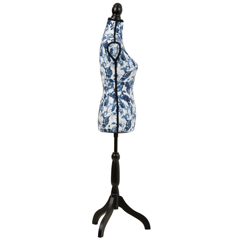 Manichino in legno e schiuma rivestito in tessuto blu 24x37,5x168h
