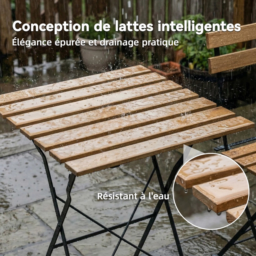 Set Bistrot Giardino ¨C zephmum ¨C 2 Sedie Pieghevoli, Tavolo Quadrato in Legno di Acacia 55x55x71cm, Naturale
