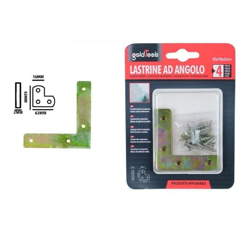 Trade Shop - Set 4 Pz Lastrina Lastrine Ad Angolo Forma V 63x16x2mm Con Viti Per Mobili 91228 -