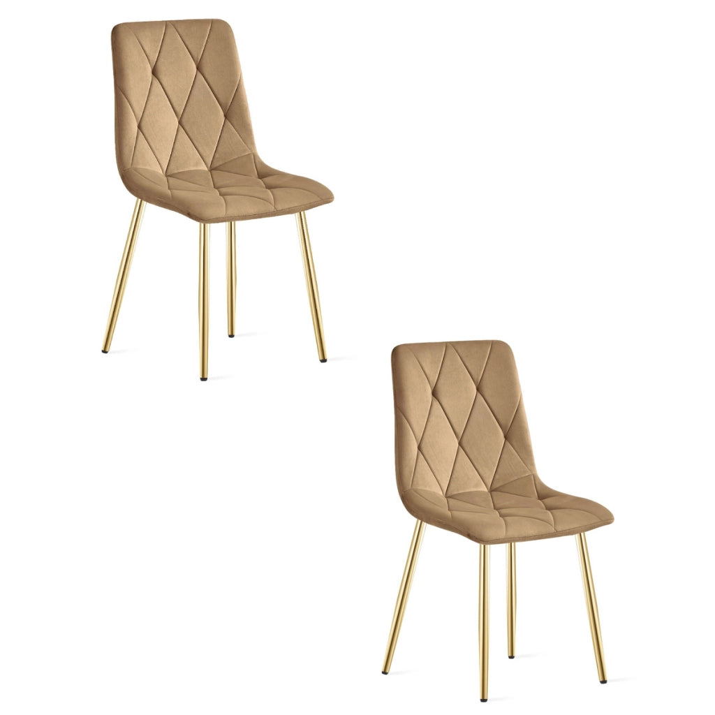 Set di 2 sedie Libra in velluto marrone e gambe oro