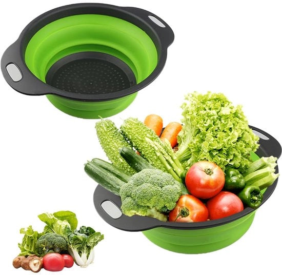 Zecca siliconica pieghevole - Adatta per pasta e verdure - 2 pezzi - Verde - 23,5 e 29 cm
