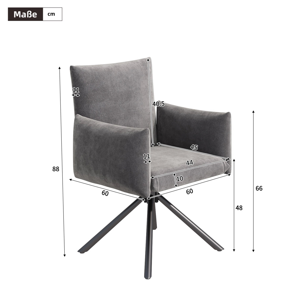 Set di 6 sedie da pranzo imbottite - Zephmum- Gambe in metallo, girevole 360¡ã, supporto lombare, velluto grigio