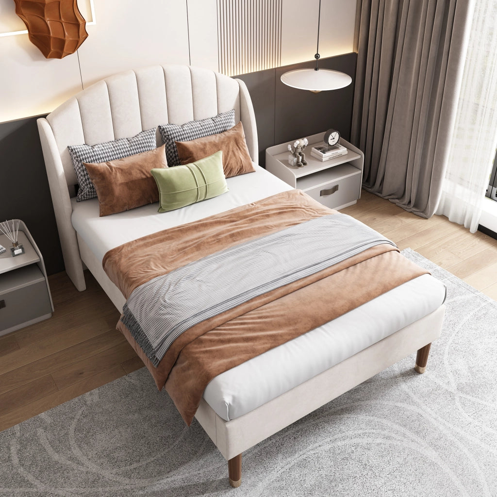 letto imbottito velluto beige 90 x 200 cm