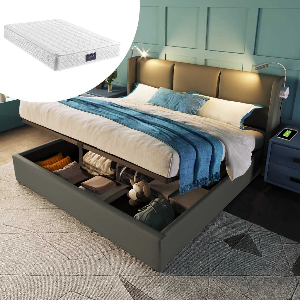 letto imbottito pu grigio 140x200 cm