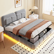 LETTO imbottito 140x200 cm in velluto grigio con contenitore idraulico e LED