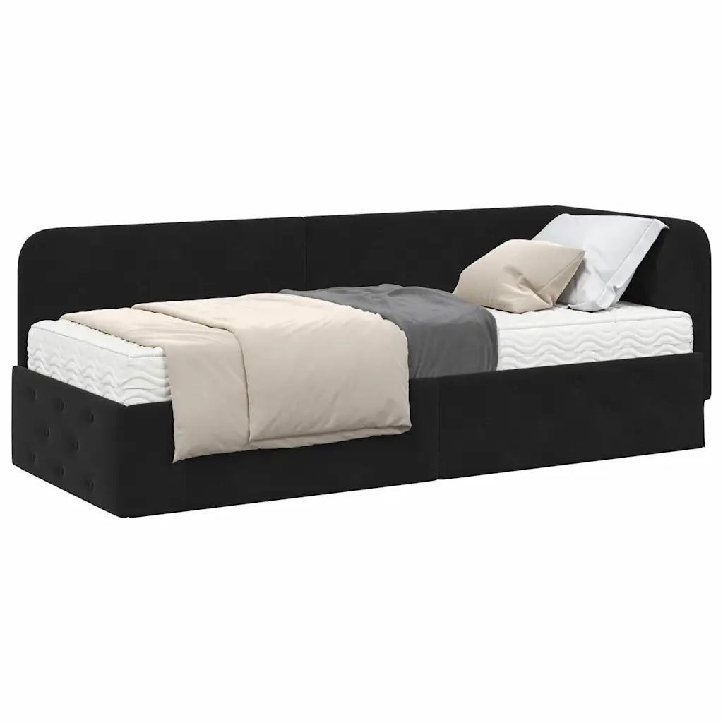 Cornice del letto ad angolo Nero 80 x 200 cm Velluto