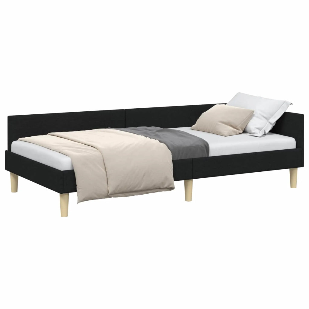 Letto singolo | Letto per adulti | Cornice del letto ad angolo Nero 90 x 200 cm Tessuto