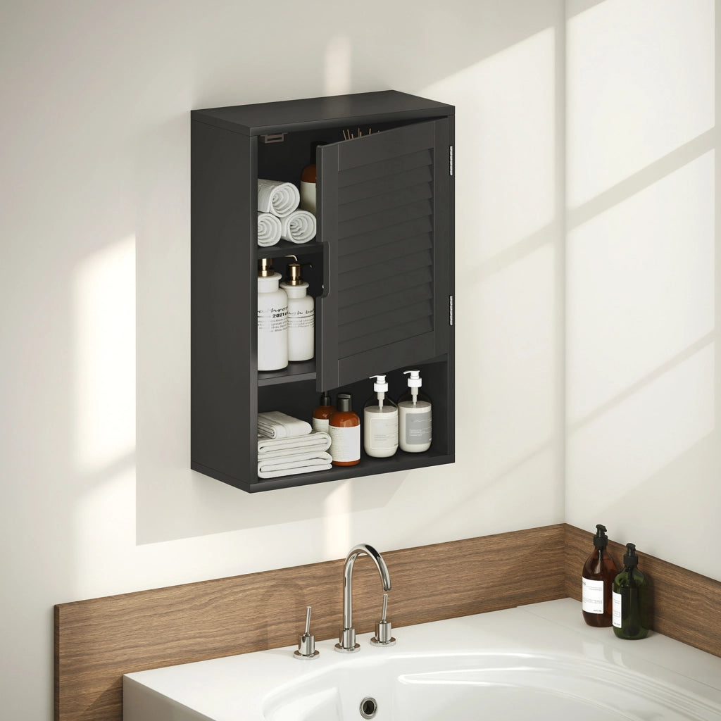 Armadietto Bagno a Parete con Ripiano Regolabile e Anta Ammortizzata, 40x20x60 cm, Nero