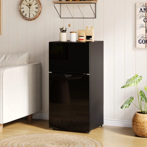 Mini frigorifero con congelatore; indipendente; volume totale 60L; congelatore da 22L; porta in vetro; illuminazione LED; basso rumore; scaffali rimovibili in vetro; nero