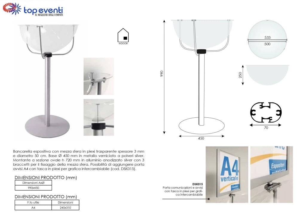 Porta comunicazioni per bancarelle espositive