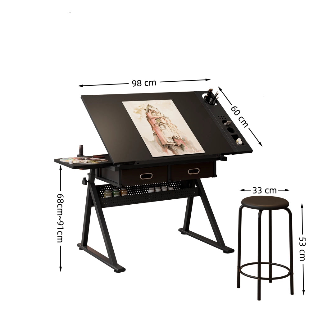 Scrivania Regolabile con 2 Cassetti e Sgabello ¨C MINIMAL ¨C Nero
