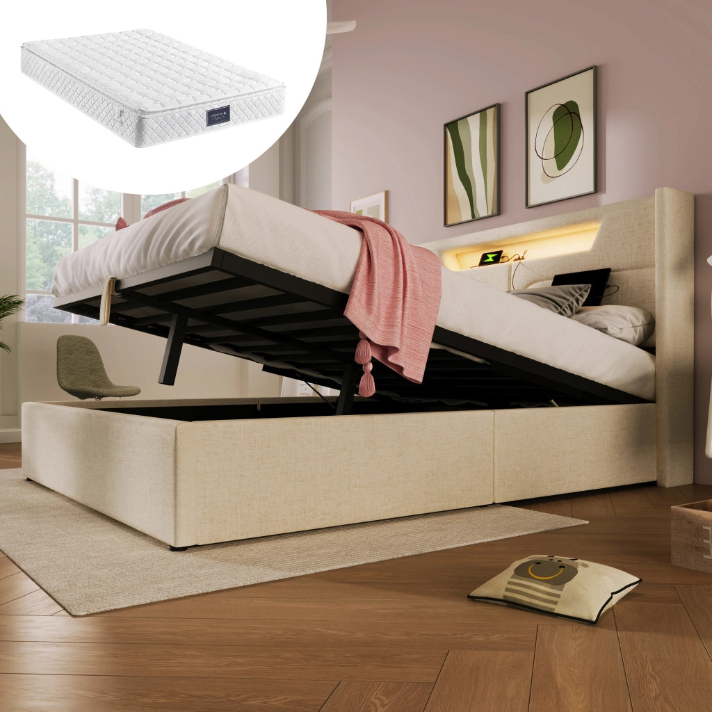 letto imbottito lino beige 140 x 200 cm