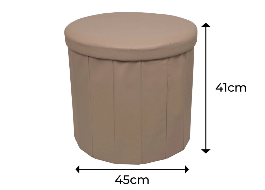 Pouf Salotto Contenitore Ecopelle Rotondo Pieghevole Tinta Unita - Pouf - Tortora