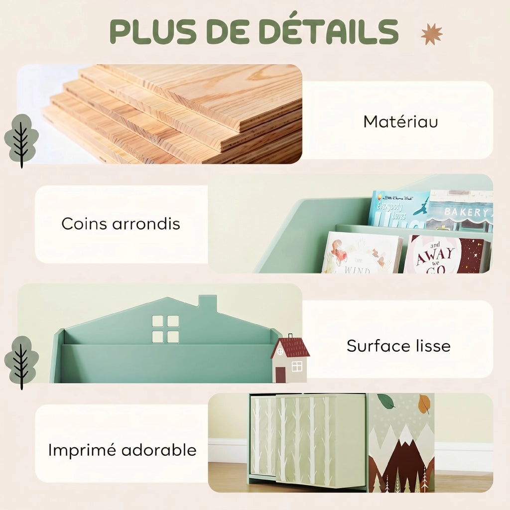 Libreria bambini con ripiani e 2 cassetti tessuto ¨C Xylo ¨C MDF verde