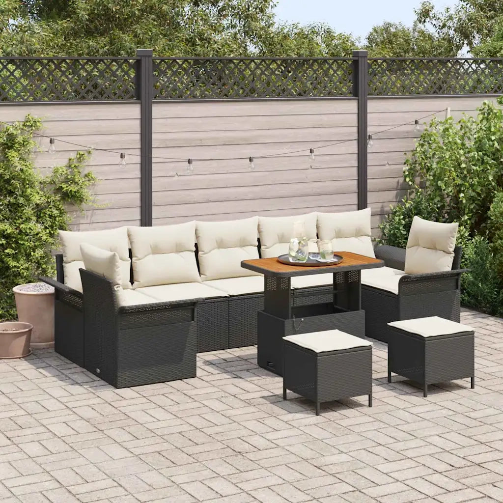 Set Divano da Giardino con cuscino 10 pcs Nero polyrattan