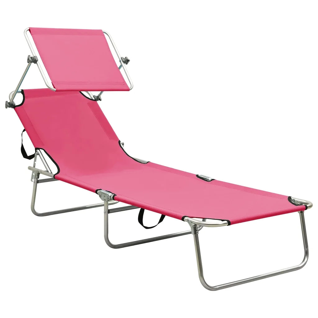 Lettino Prendisole Pieghevole con Baldacchino Rosa in Alluminio 310363