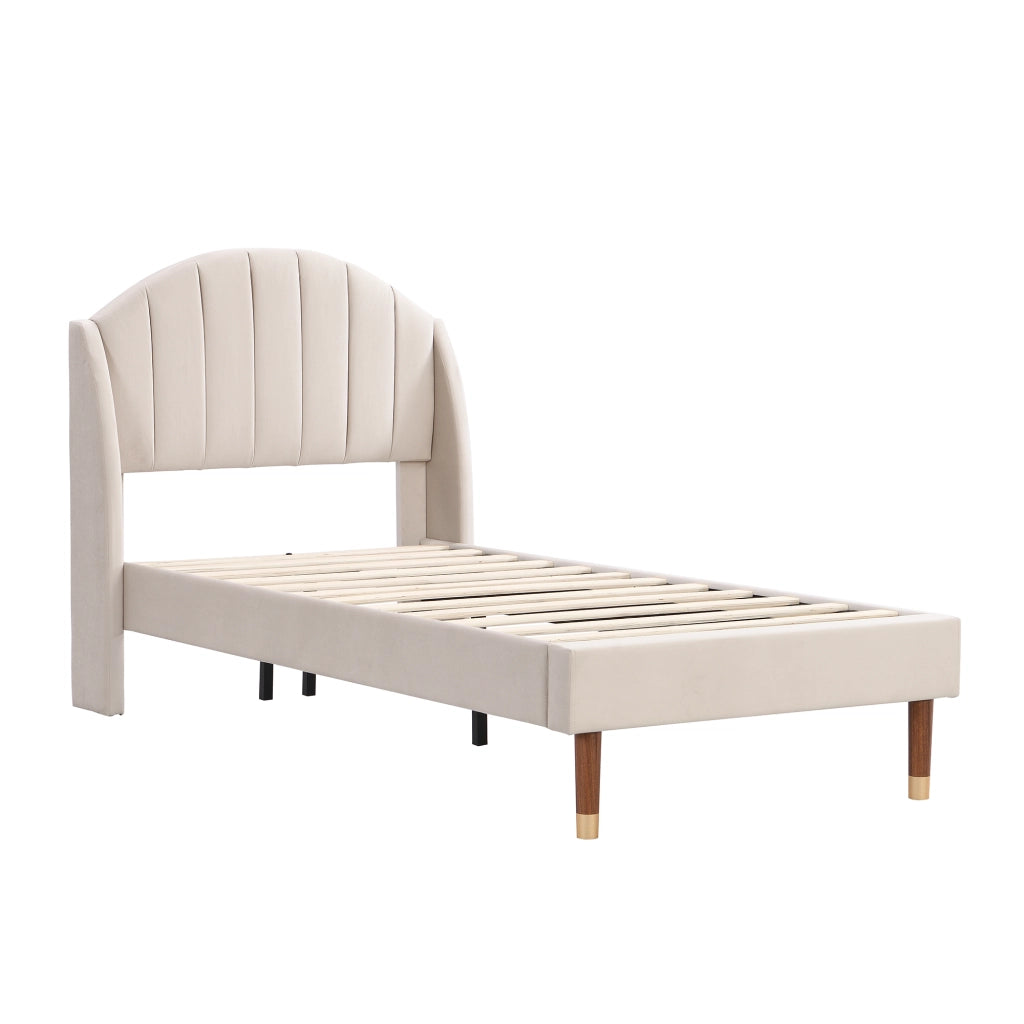 letto imbottito velluto beige 90 x 200 cm
