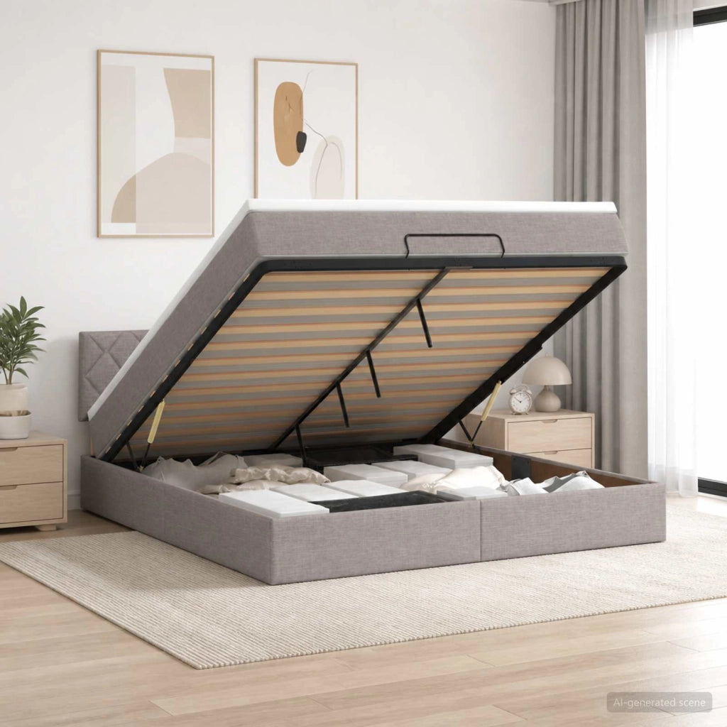 Letto ottomano con materasso Tortora 180 x 200 cm Tessuto 3456431