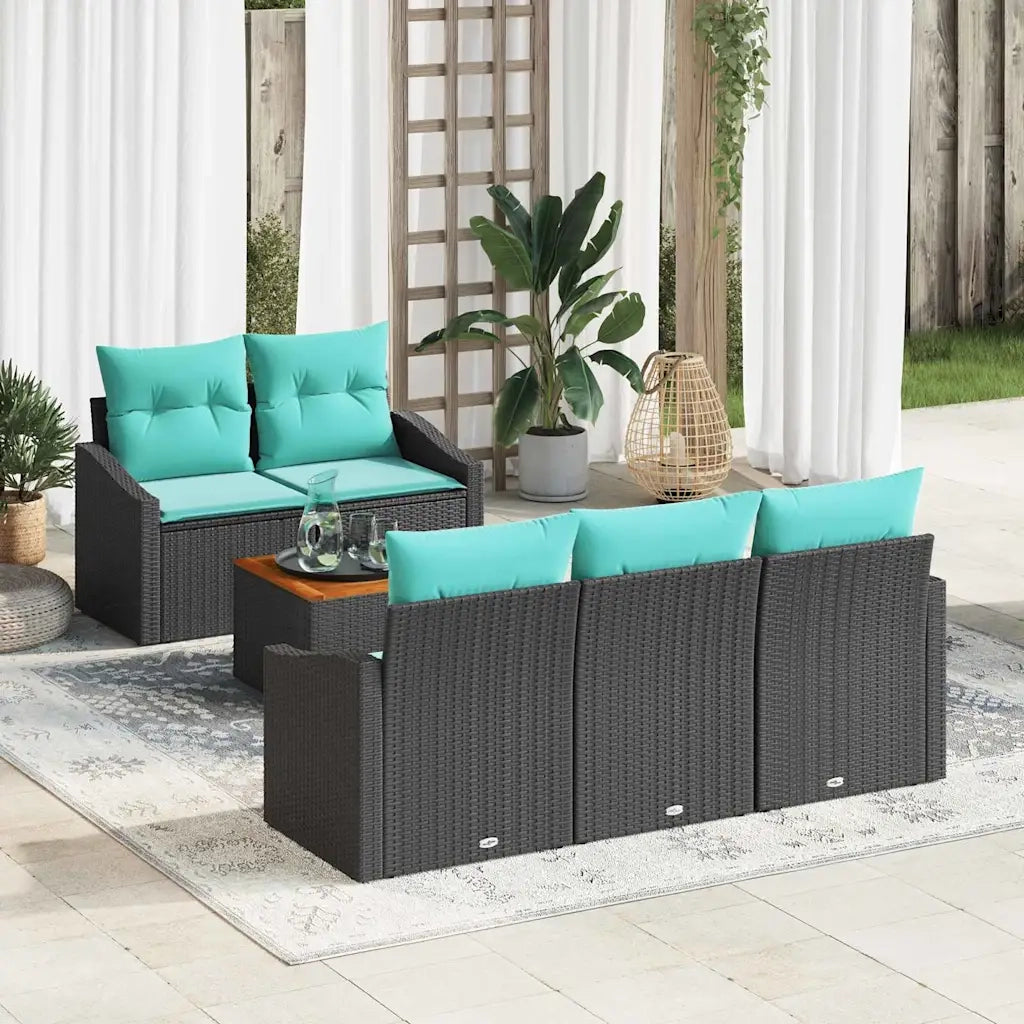 Set Divano da Giardino con cuscino 6 pcs Nero polyrattan 3347774