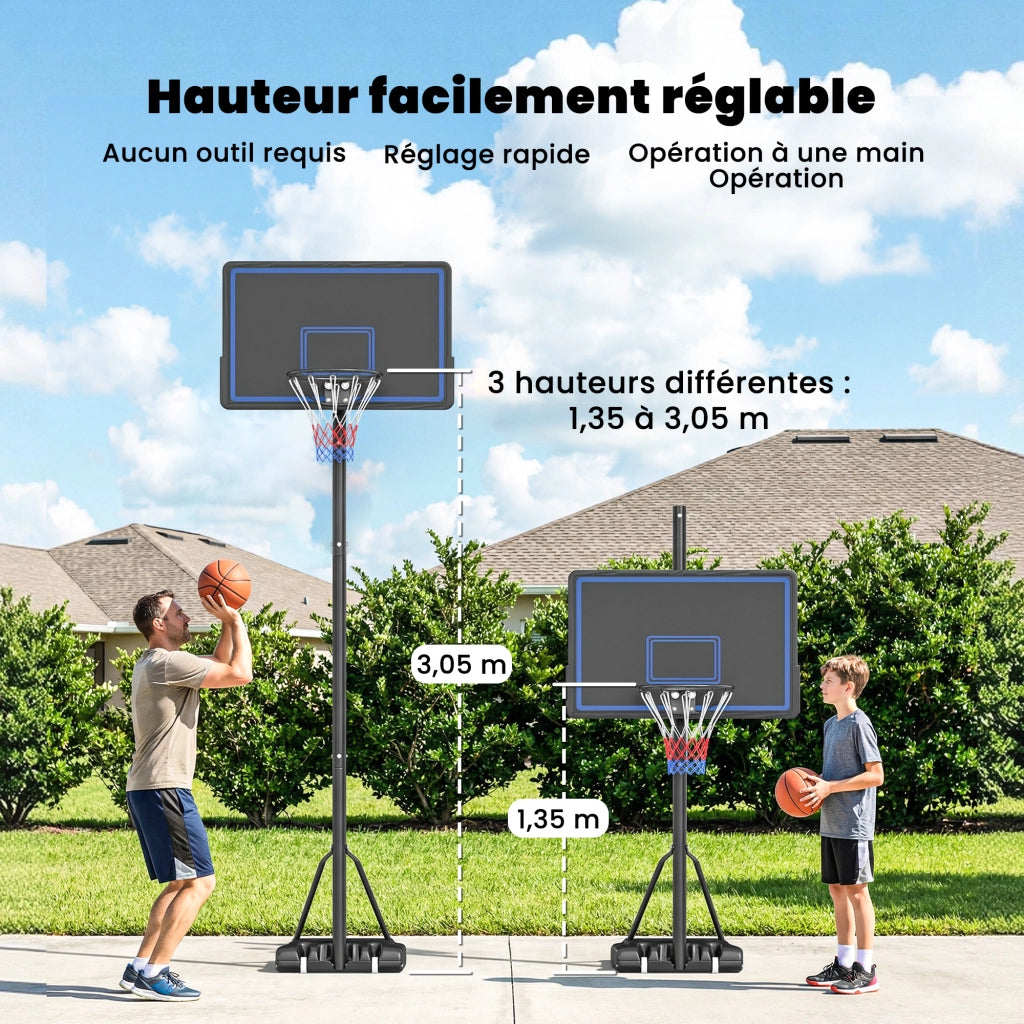 Canestro da Basket Regolabile 1,35-3,05 m ¨C Xylo ¨C Con Ruote e Base Zavorrabile, Blu
