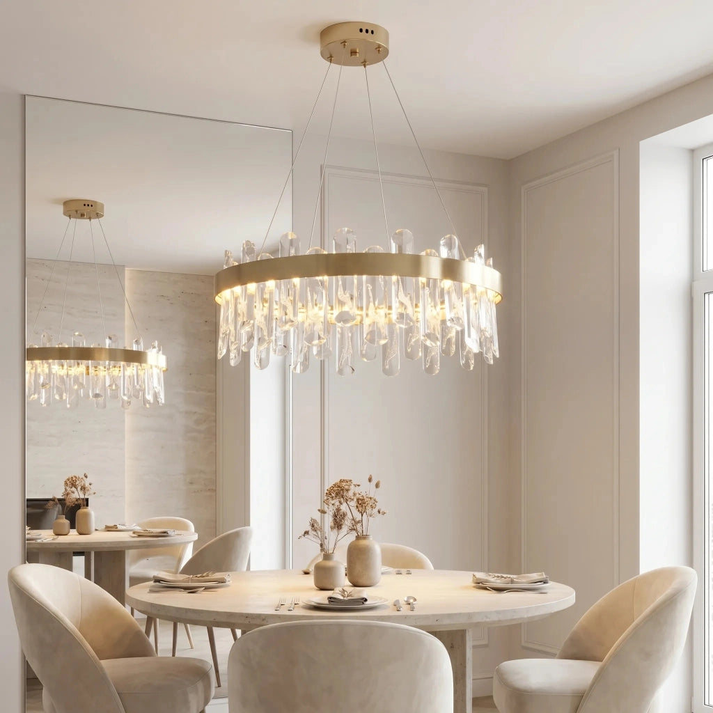Lampada A Sospensione A Led In Cristallo Swe074-1cp 50cm Brushed Gold