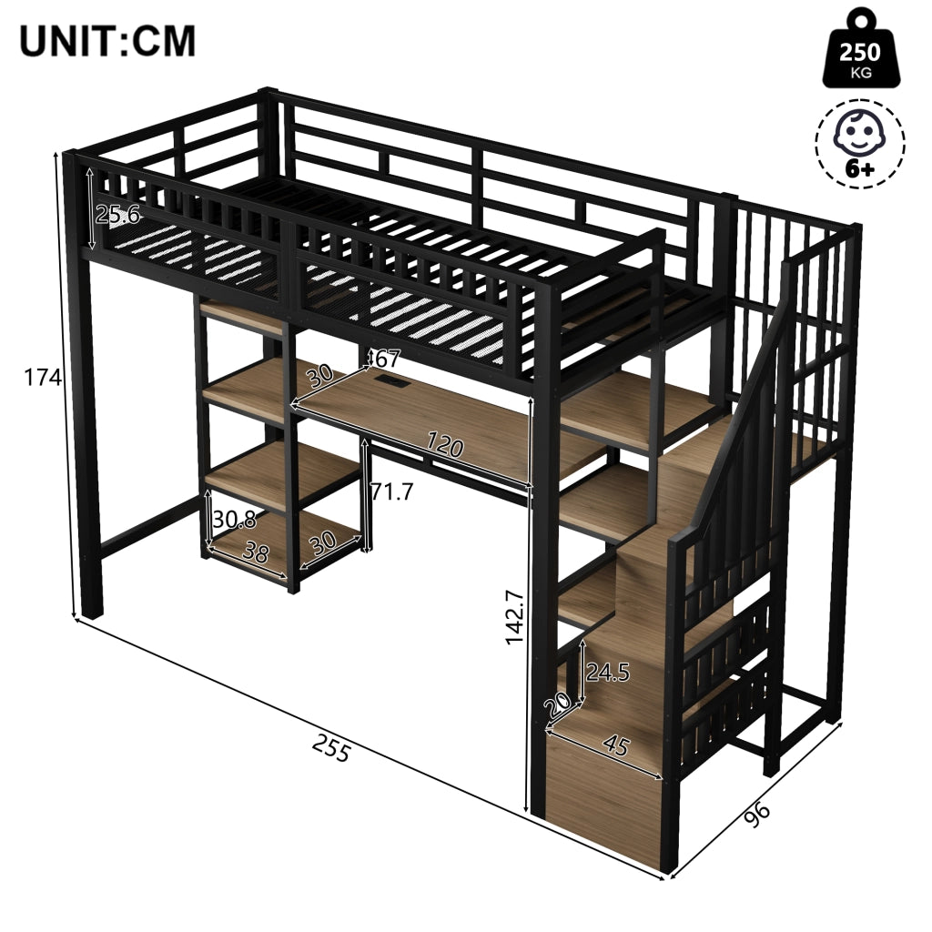 LETTO a soppalco con scrivania 90x200 cm metallo nero