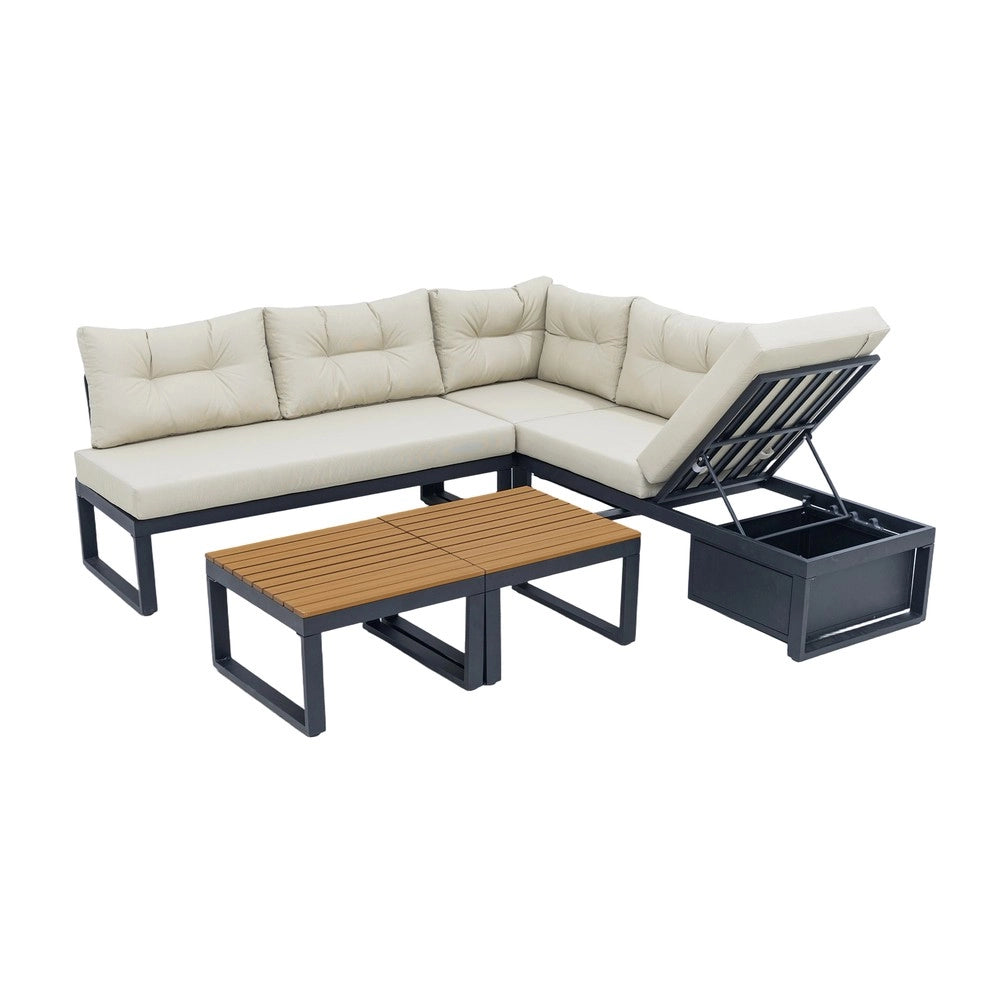 Set Divano da Giardino Reclinabile con Cuscini ¨C Xylo ¨C Polyrattan, Beige