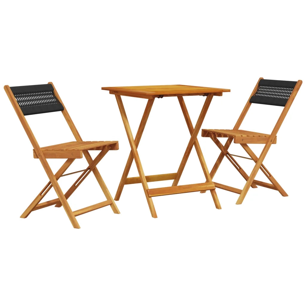 Set da Bistrot 3pz | Set Salotto da Giardino Nero in Polipropilene e Legno Massello