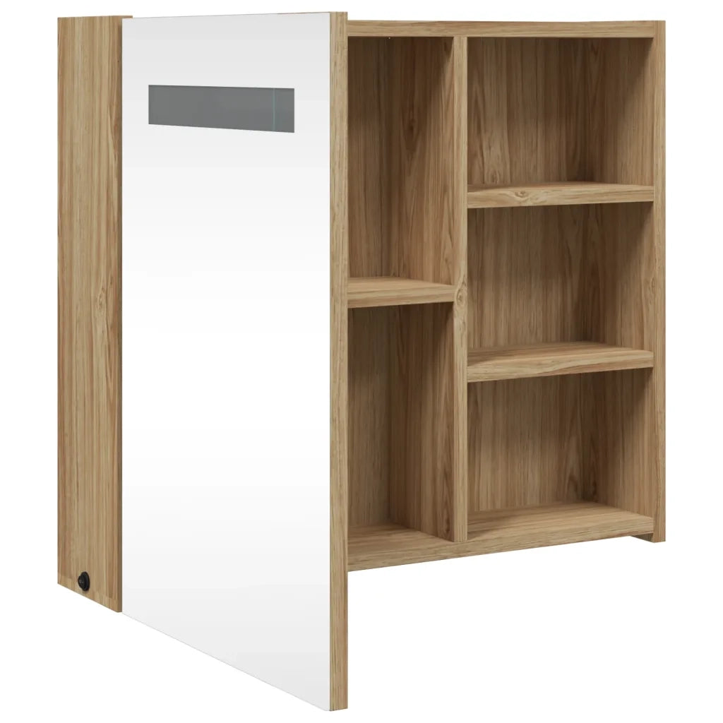 Armadietto Bagno | Armadio da bagno con Specchio e LED Rovere 60x13x52 cm