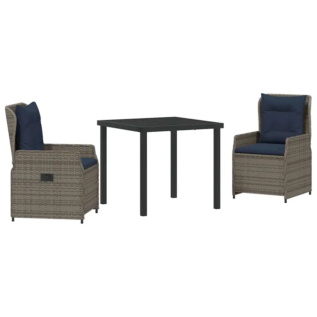 Set da Pranzo per Giardino 3 pcs Grigio Poly Rattan