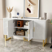 OKWISH Madia con 4 Ante e Ripiani Regolabili, Frontali Lucidi con Texture, per Soggiorno, MDF, Bianco, 150 x 40 x 82 cm