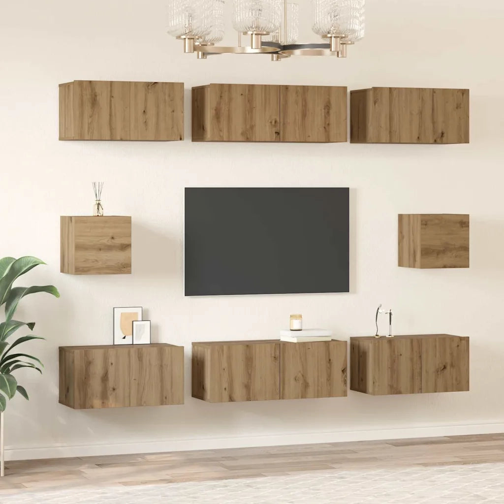 Set mobile TV 8 pz | Armadietto TV | Mobile Porta TV Rovere artigianale Legno multistrato