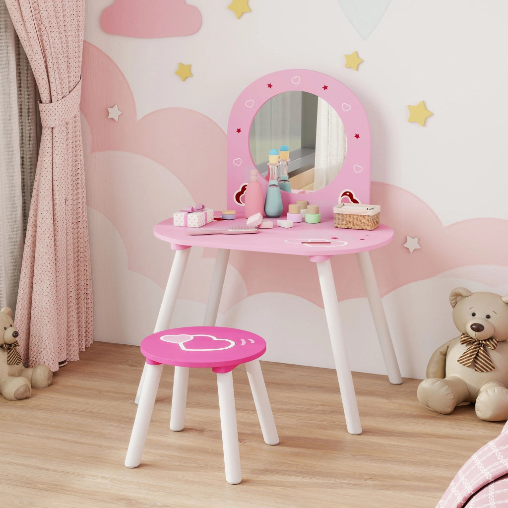 Tocador per Bambini con Specchio e Sgabello ¨C Minimal ¨C Rosa